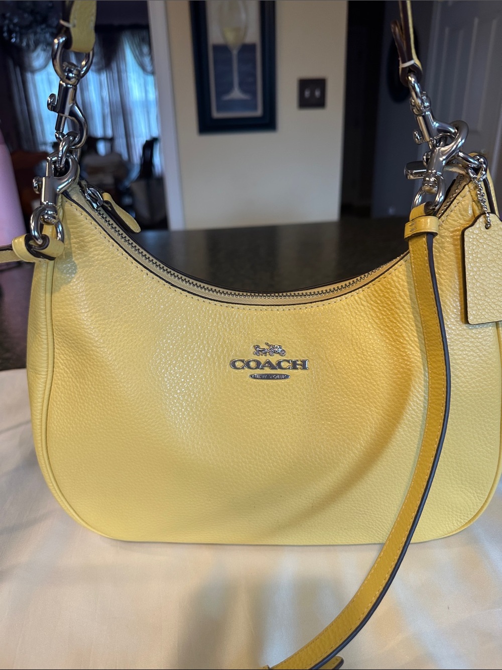 COACH Teri Hobo Pebble Leather Shoulder/Crossbody Bag in Yellow CJ517